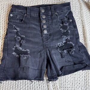 American Eagle Outfitters Black Distressed High-Rise Jean Shorts